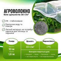 Агроволокно Agreen в пакеті 30 мк 1.6х10 м Біле (A5405  )